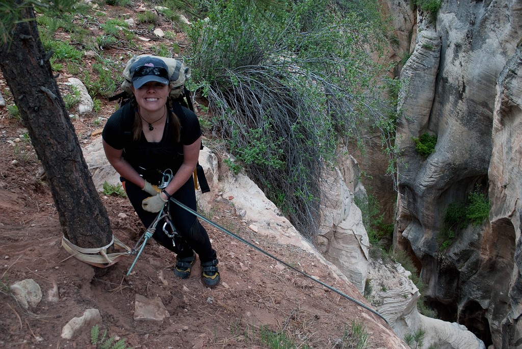 Cami Pulham getting ready for the entrance rappel to Boundary Canyon.