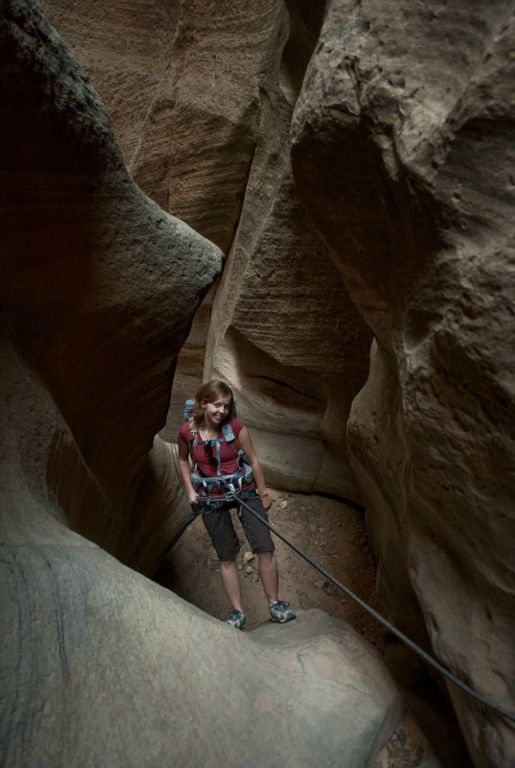 Janel Macy on the forth rappel in Englestead Canyon.