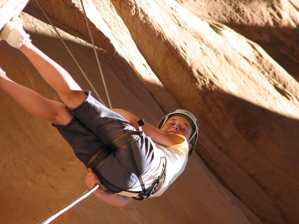 Tikka Epps on the 70 ft rappel. Photo by Justin Epps