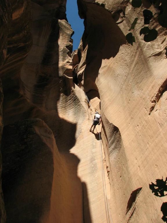 Tikka Epps on the 70 ft rappel. Photo by Justin Epps.  Photo by Justin Epps