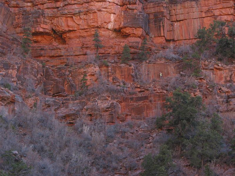 Doug Powell traversing ledge to find route down through the Supai Formation