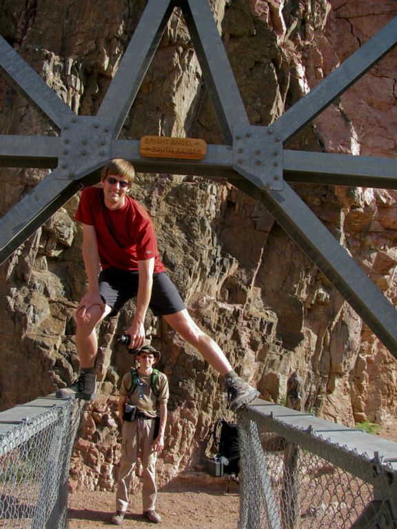 Jon Jasper and Mike Mays at the Bright Angel Suspension Bridge.  Photo by Janel Macy.