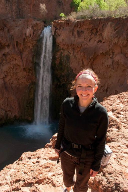 Janel Macy with high view of Mooney Falls.