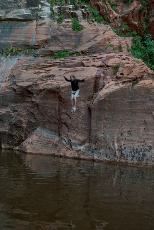 Jon Jasper jumping into end Ice Box Canyon pool.