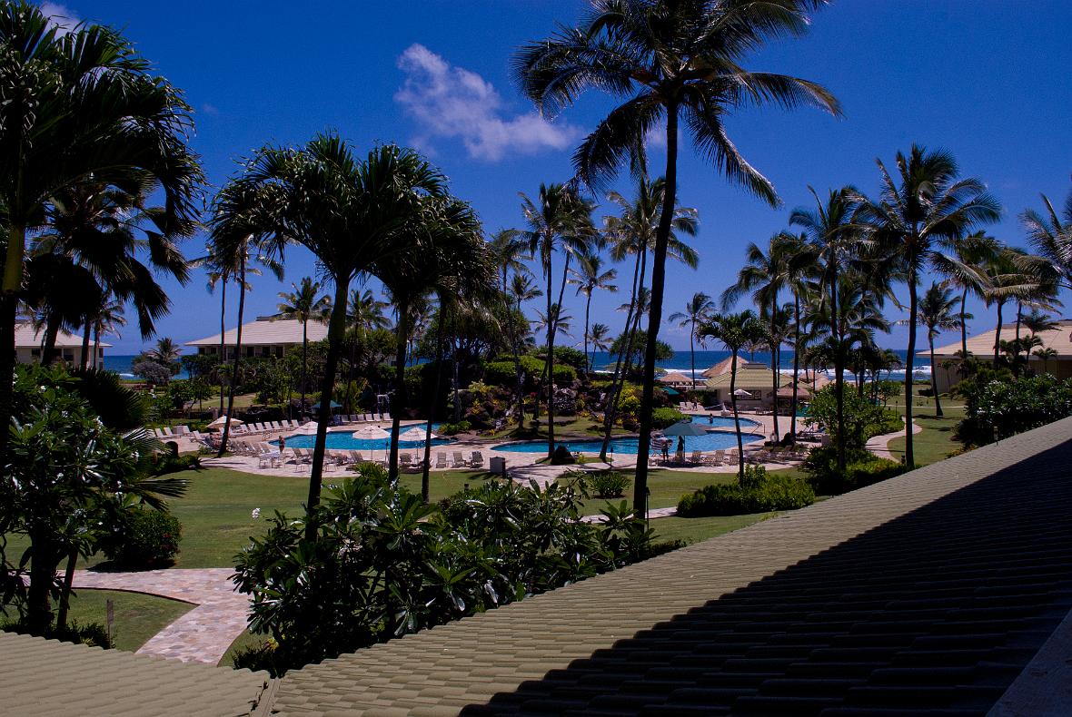 View of the pools at the Kauai Beach Resort