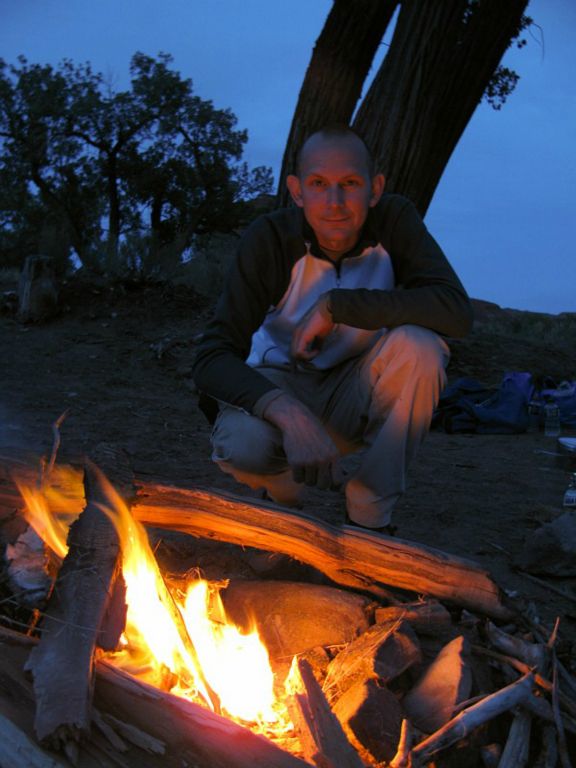 Mike Mays enjoying our camp fire.  Photo by Janel Macy.