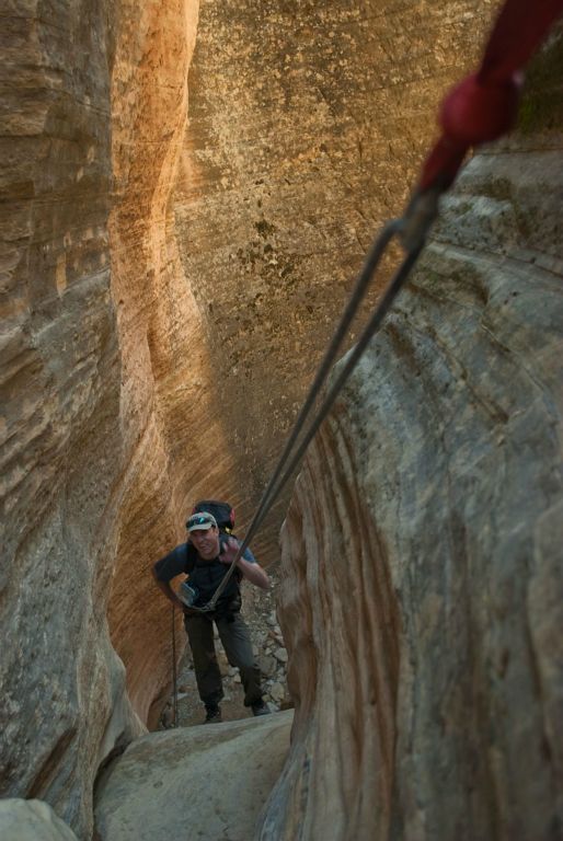 You're a tiger!  Shaun Roundy rappeling in Mystery Canyon.