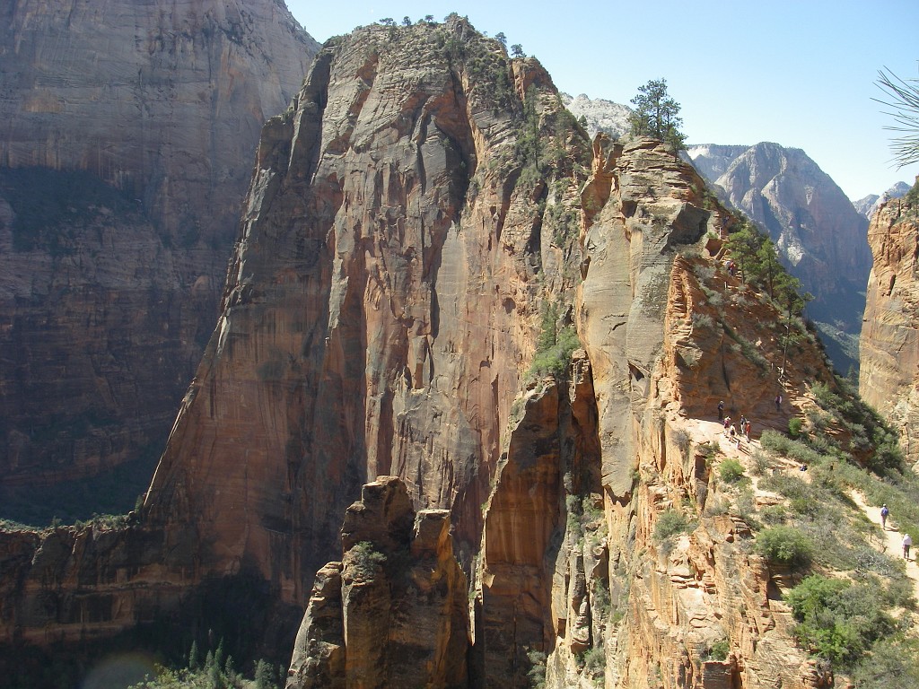 View of hikers on the saddle of Angels Landing on our way to Behunin Canyon.  Photo by Joel Silverman.