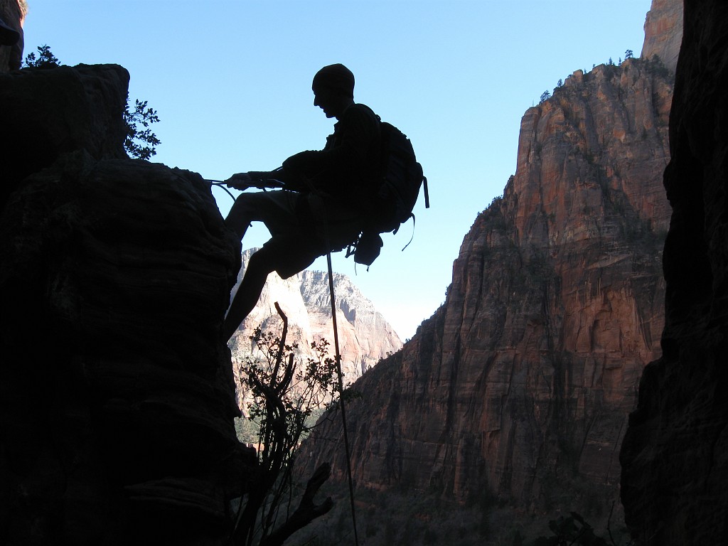 Joel Silverman siloquetted in Behunin Canyon. Photo by Shaun Roundy.