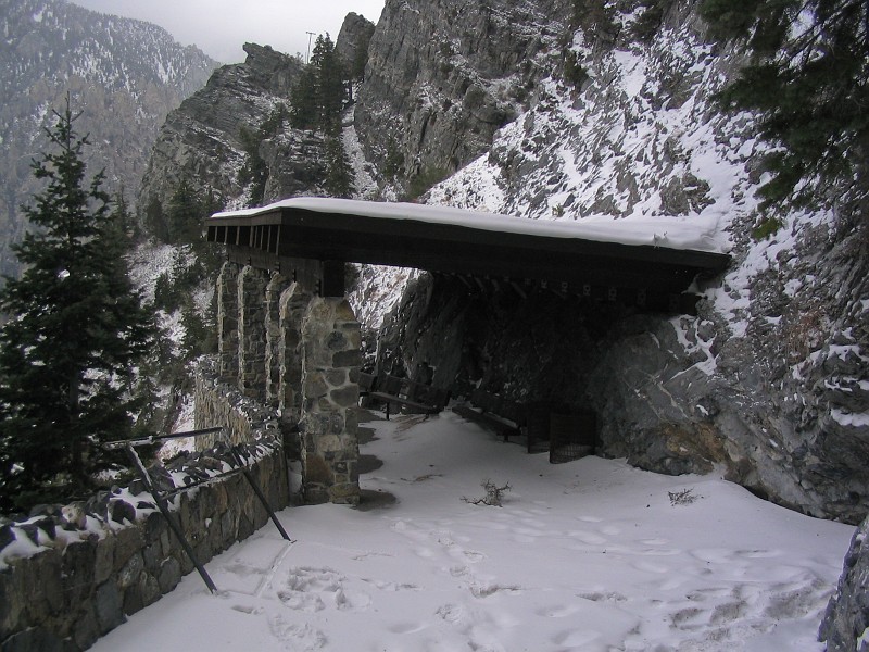 The Hansen Cave shelter during the winter.