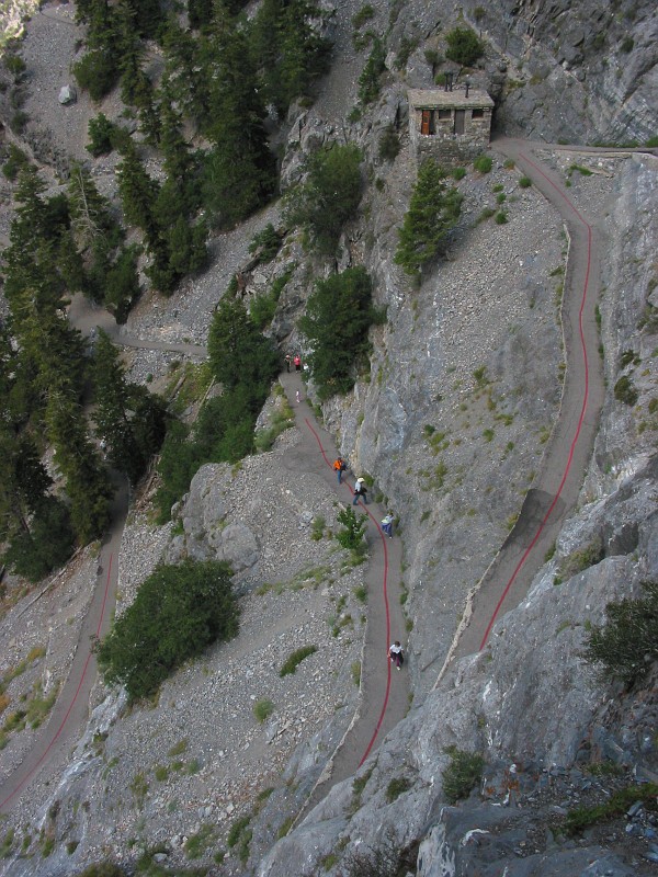 Hikers on the steep trail to Timpanogos Cave.