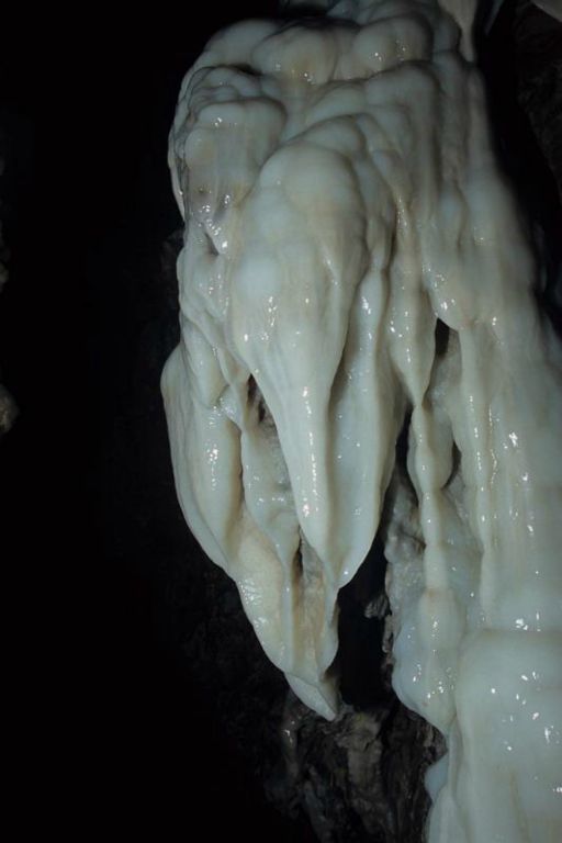 White flowstone in main drain cave