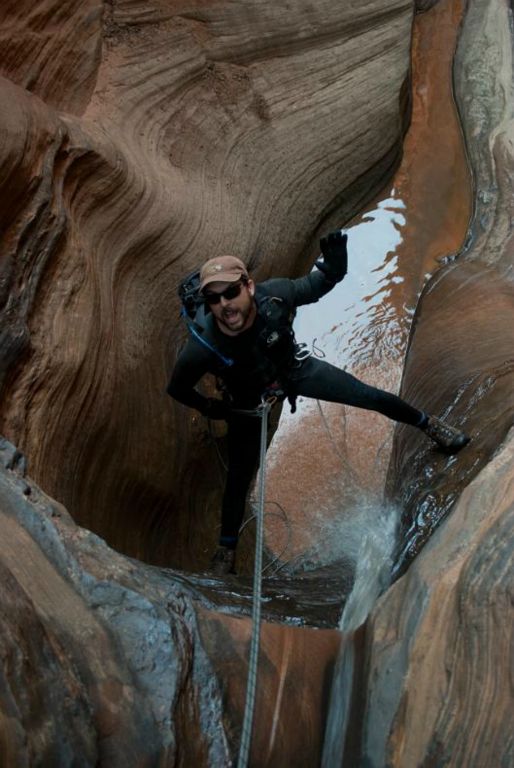 Kyle Voyles on one of the short rappels in Water Canyon.