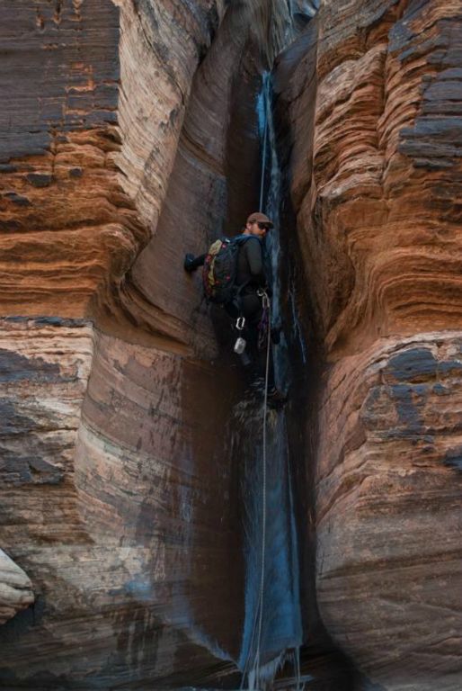 Kyle Voyles on short rappel in Water Canyon.