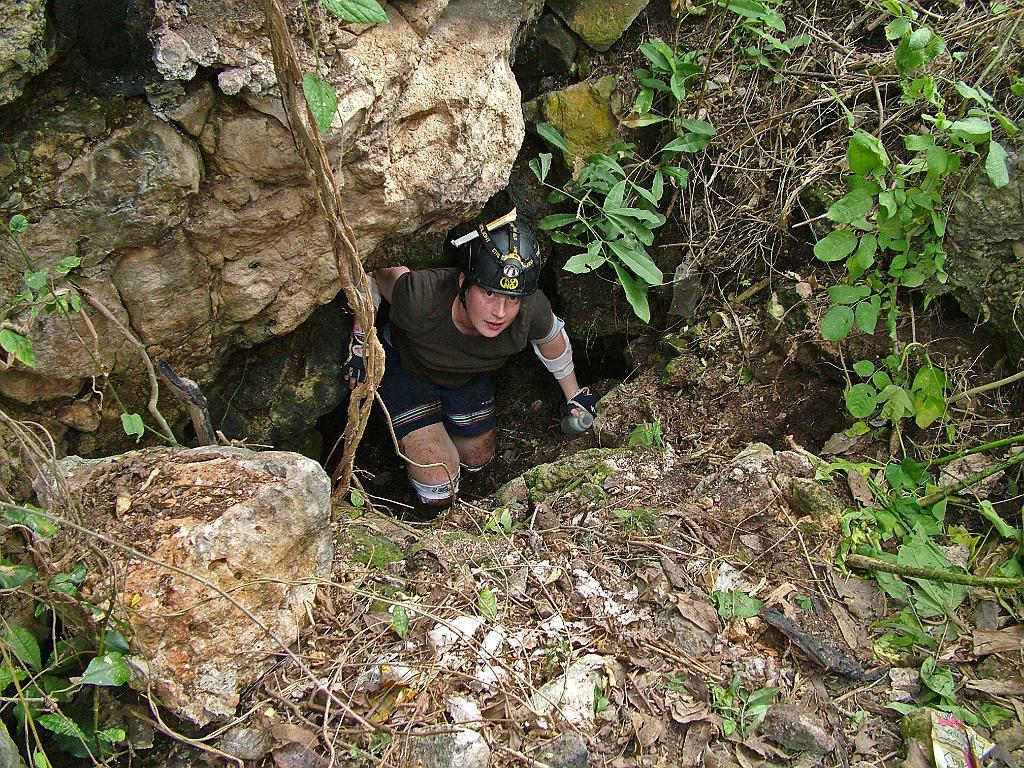 Katherina Dittmar exiting cave.  Photo by Megan Porter