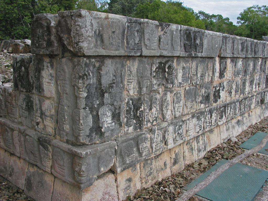 Monument loaded with skulls near the ball court