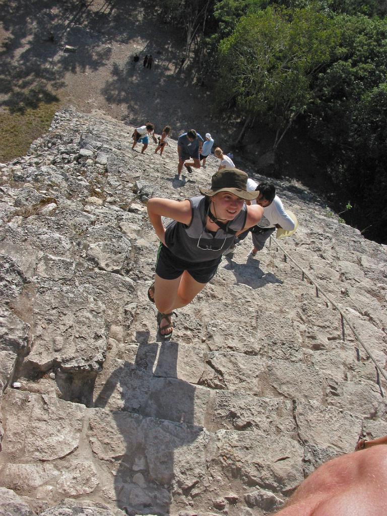 Megan Porter hiking to the top of the Pyramid at Coba