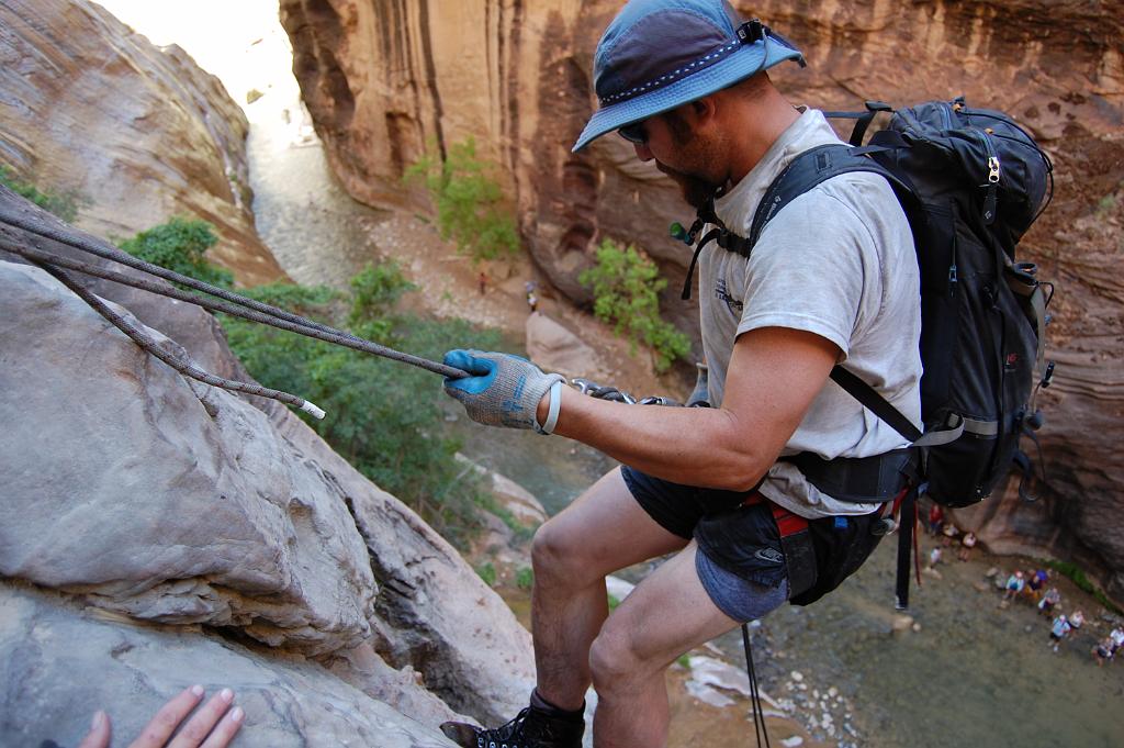 Jason Mateljak on the final rappel in the Zion Narrows from Mystery Canyon.