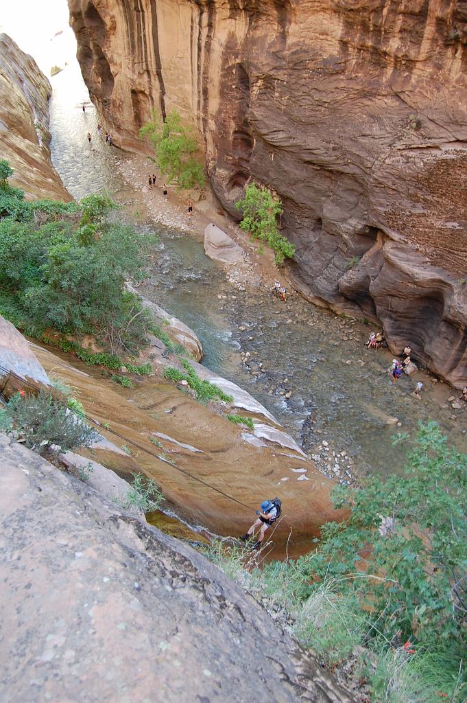 Jason Mateljak on the final rappel in the Zion Narrows from Mystery Canyon.