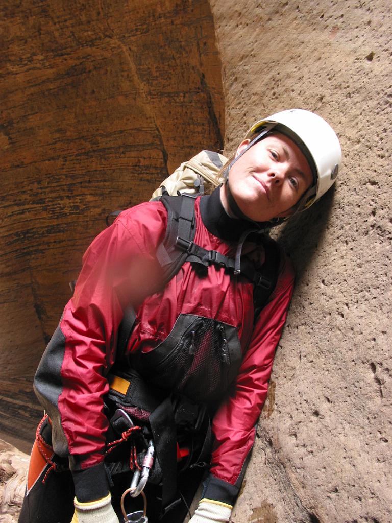 Cami Pulham resting before the last rappel in Imlay Canyon.