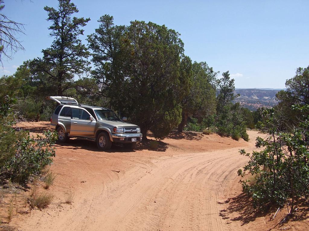 Jon Jasper's 4 Runner where its battery died at the head of the Rock Canyon to French Canyon hike through the Parunuweap Wilderness.  Amazingly we got cell phone signal and from no where a group arrived to jump the vehicle.  Photo by Tim Barnhart.