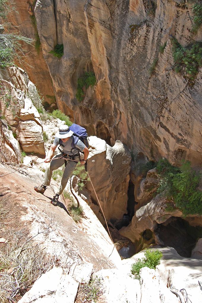 Tim Barnhart on the entrance rappel into Boundary Canyon.