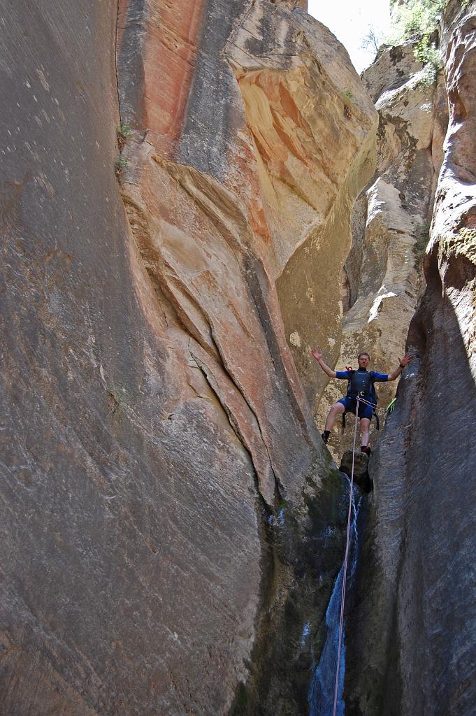 Tim Barnhart at the top of the final rappel in Boundary Canyon.