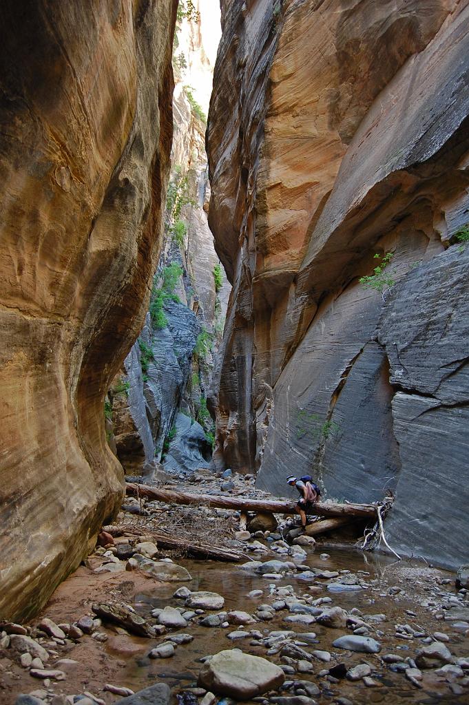 Tim Barnhart traveling down Kolob Canyon via Boundary Canyon.