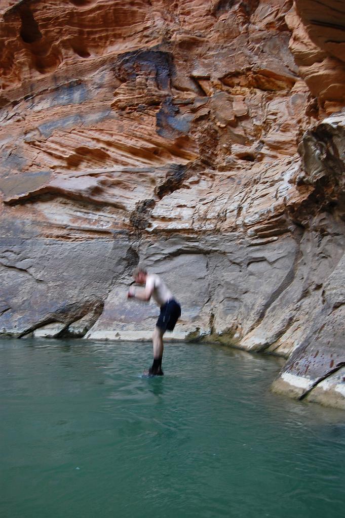 Tim Barnhart cliff jumping in Zion Narrows
