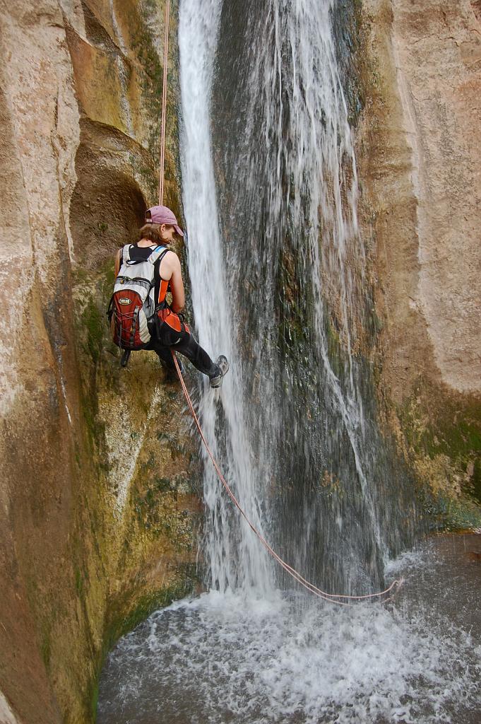 Rachael Keske rappeling one of the waterfalls in Oak Creek Canyon.