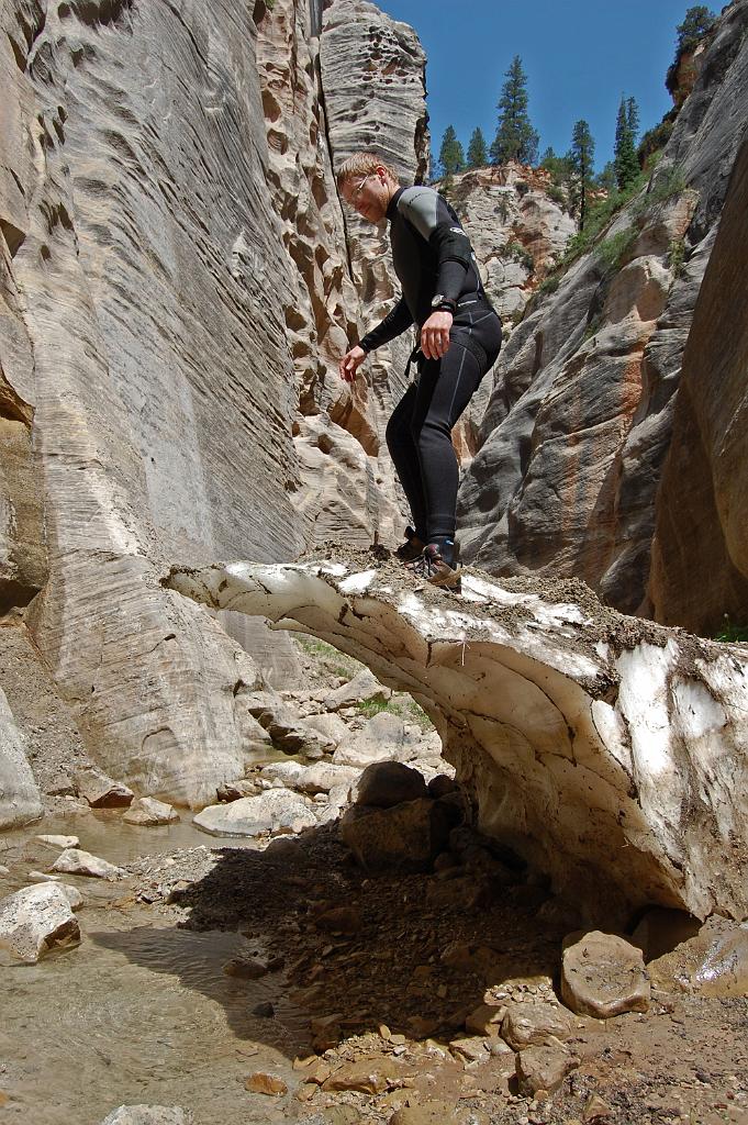 Tim Barnhart climbing on ice in North Oak Canyon Canyon.