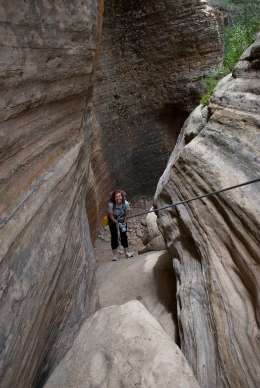 Janel Macy rappeling in Mystery Canyon.