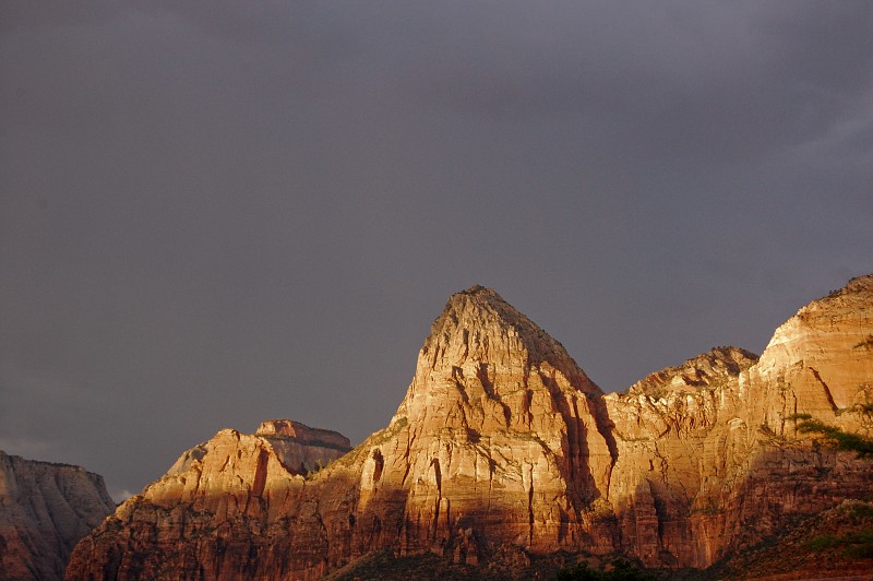 Storm approaching Bridge Mountain in main Zion Canyon.  Photo by Janel Macy.